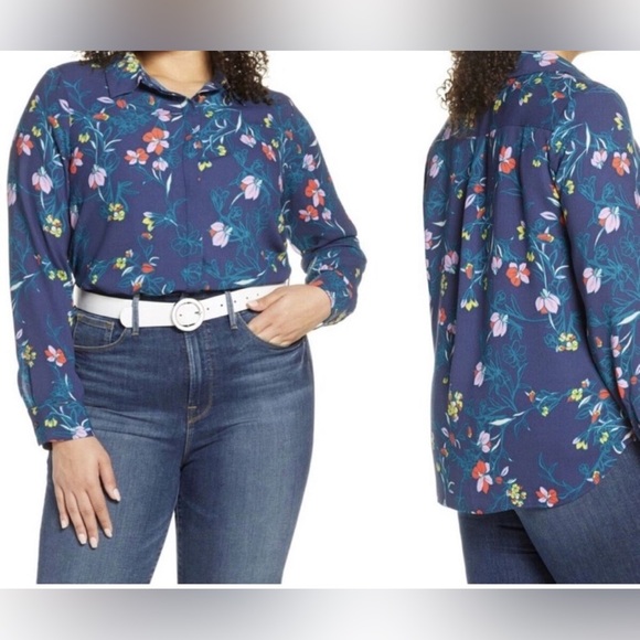 Halogen Blouse‎ Blue Floral Size XS - Picture 1 of 5